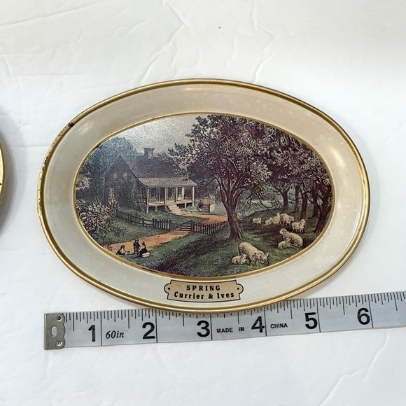 2 Vintage Currier and Ives Seasons 6” Hanging Plates: Autumn and Spring - Picture 3 of 5